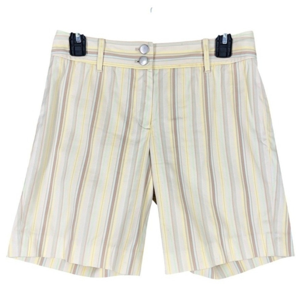 Adrienne Vittadini Striped Bermuda Shorts Womens 4 Yellow Tan Prep Summer Casual